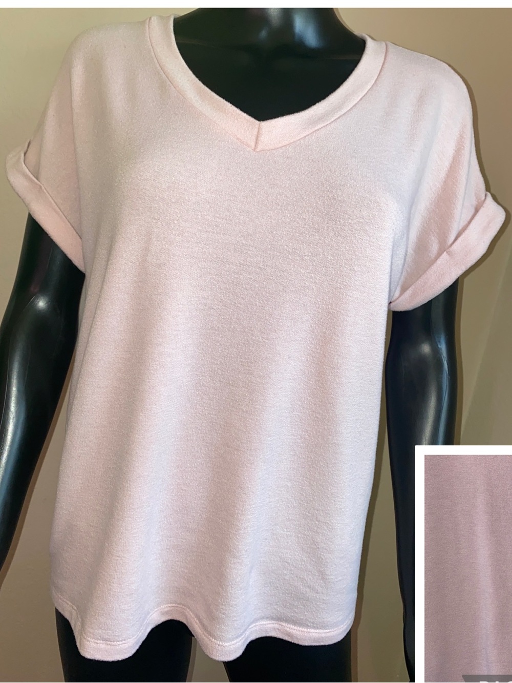 Staccato Oversized Super Soft Lounge Blush Pink V-Neck Rolled Sleeve Tee